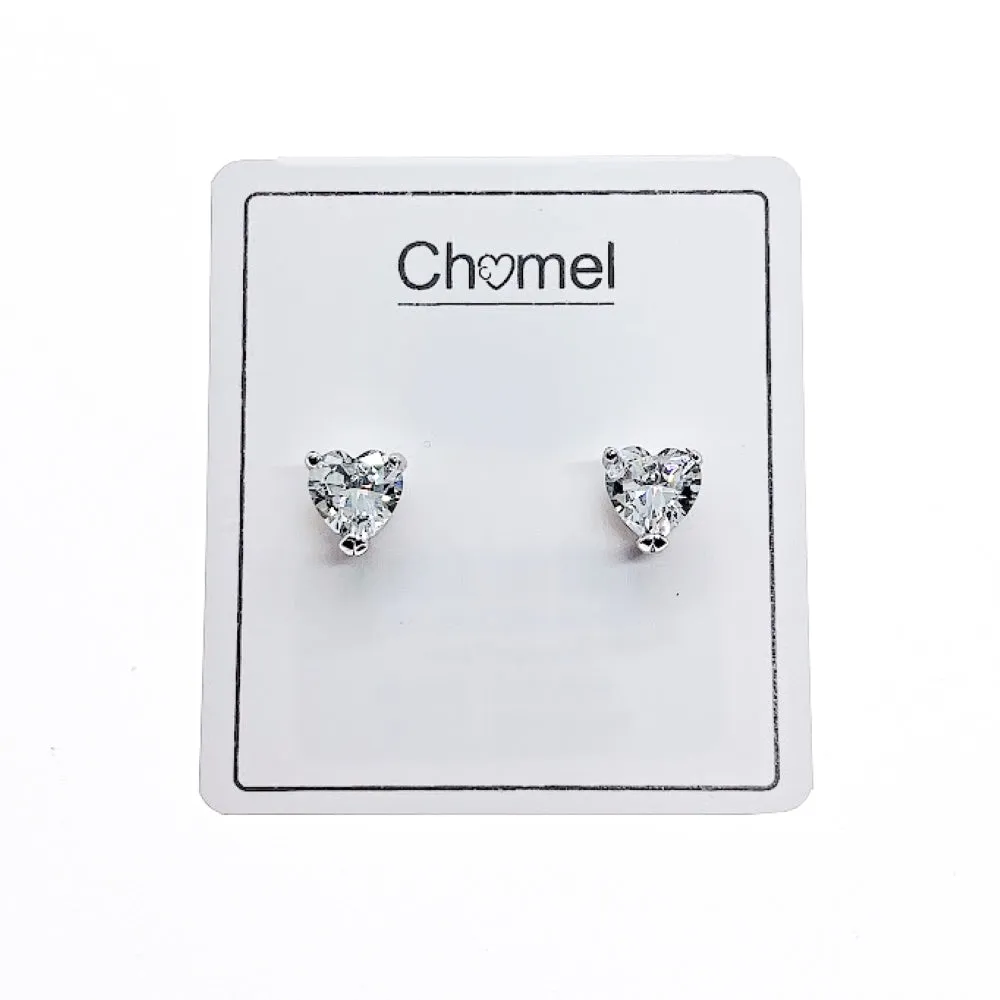 Heart 7mm Cubic Zirconia Rhodium Plated Stud Earrings
