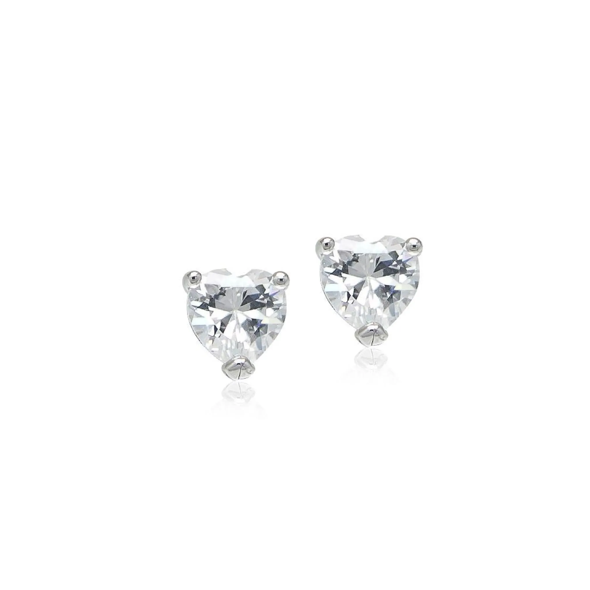 Heart 7mm Cubic Zirconia Rhodium Plated Stud Earrings