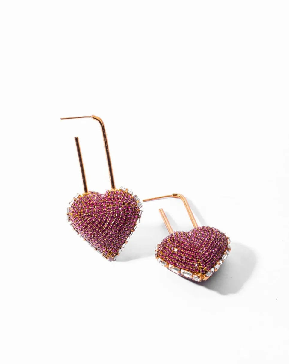 Heart Lock Hoops In Ruby Red