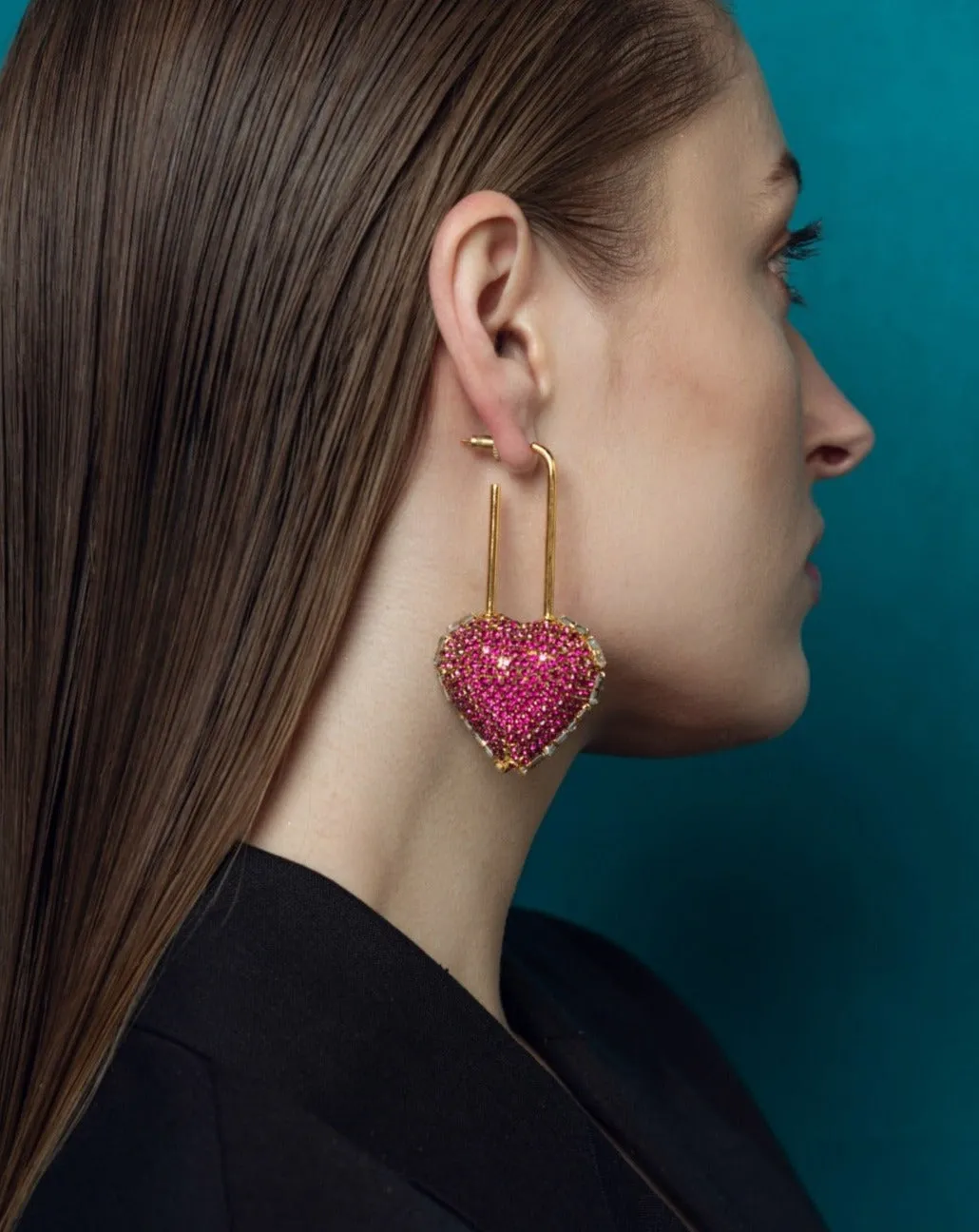 Heart Lock Hoops In Ruby Red