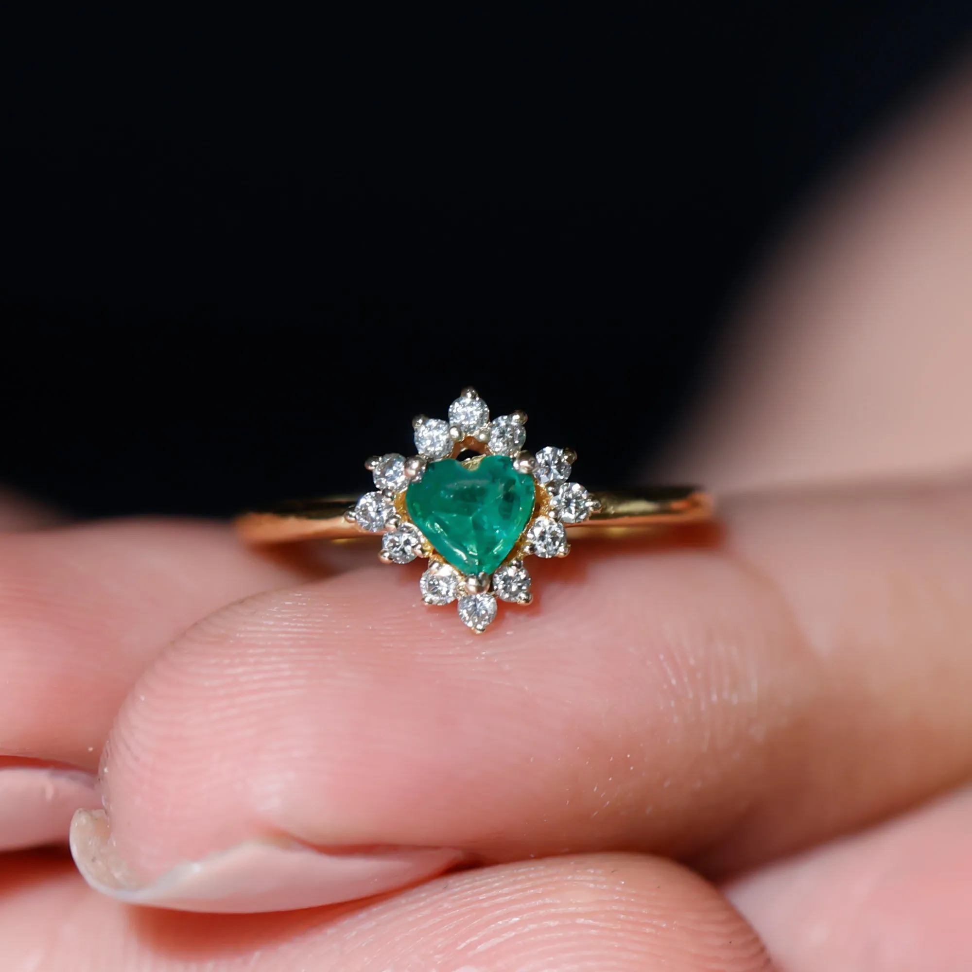 Heart Shape Emerald Promise Ring with Diamond Accent