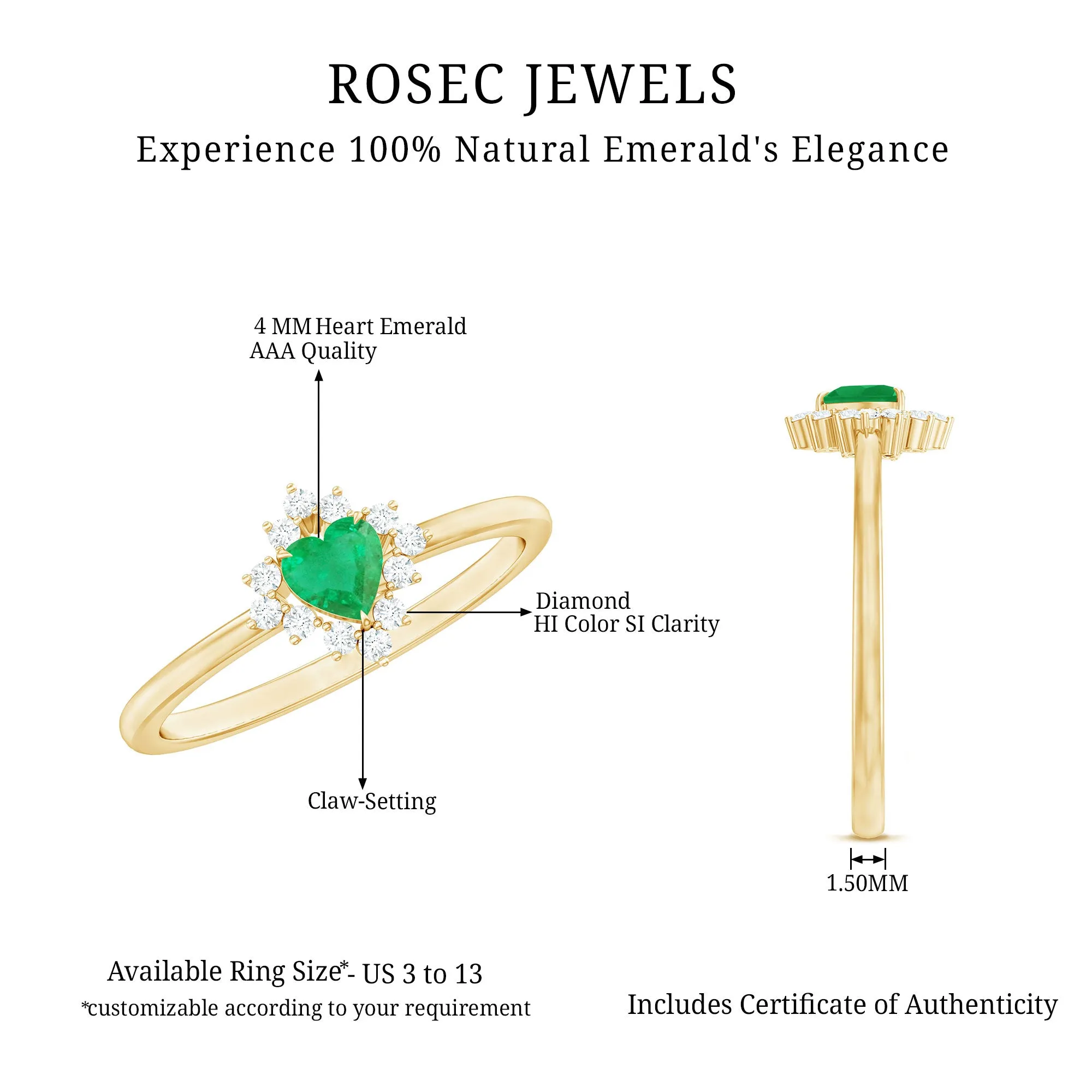 Heart Shape Emerald Promise Ring with Diamond Accent