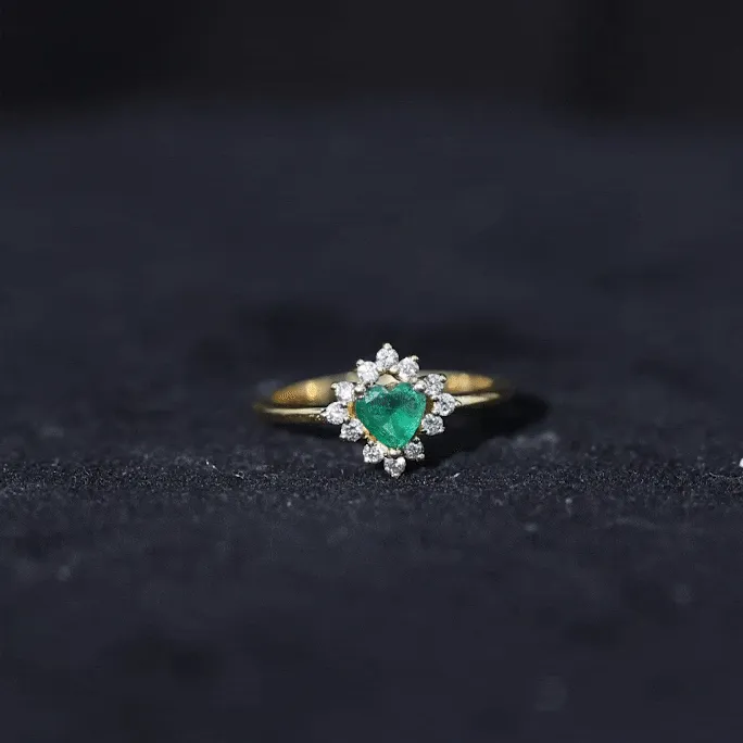 Heart Shape Emerald Promise Ring with Diamond Accent