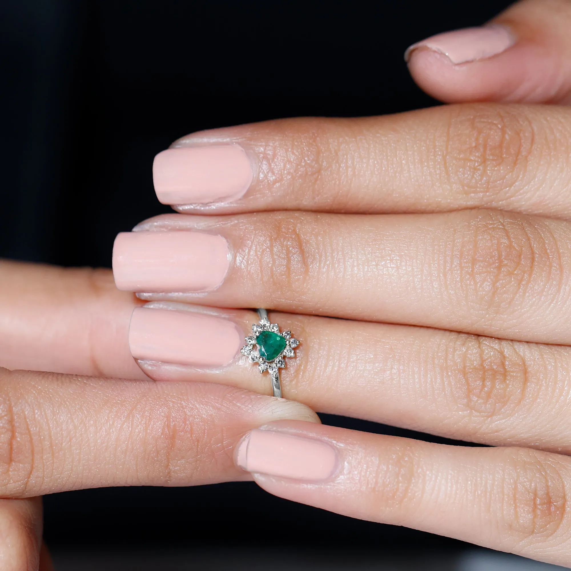 Heart Shape Emerald Promise Ring with Diamond Accent