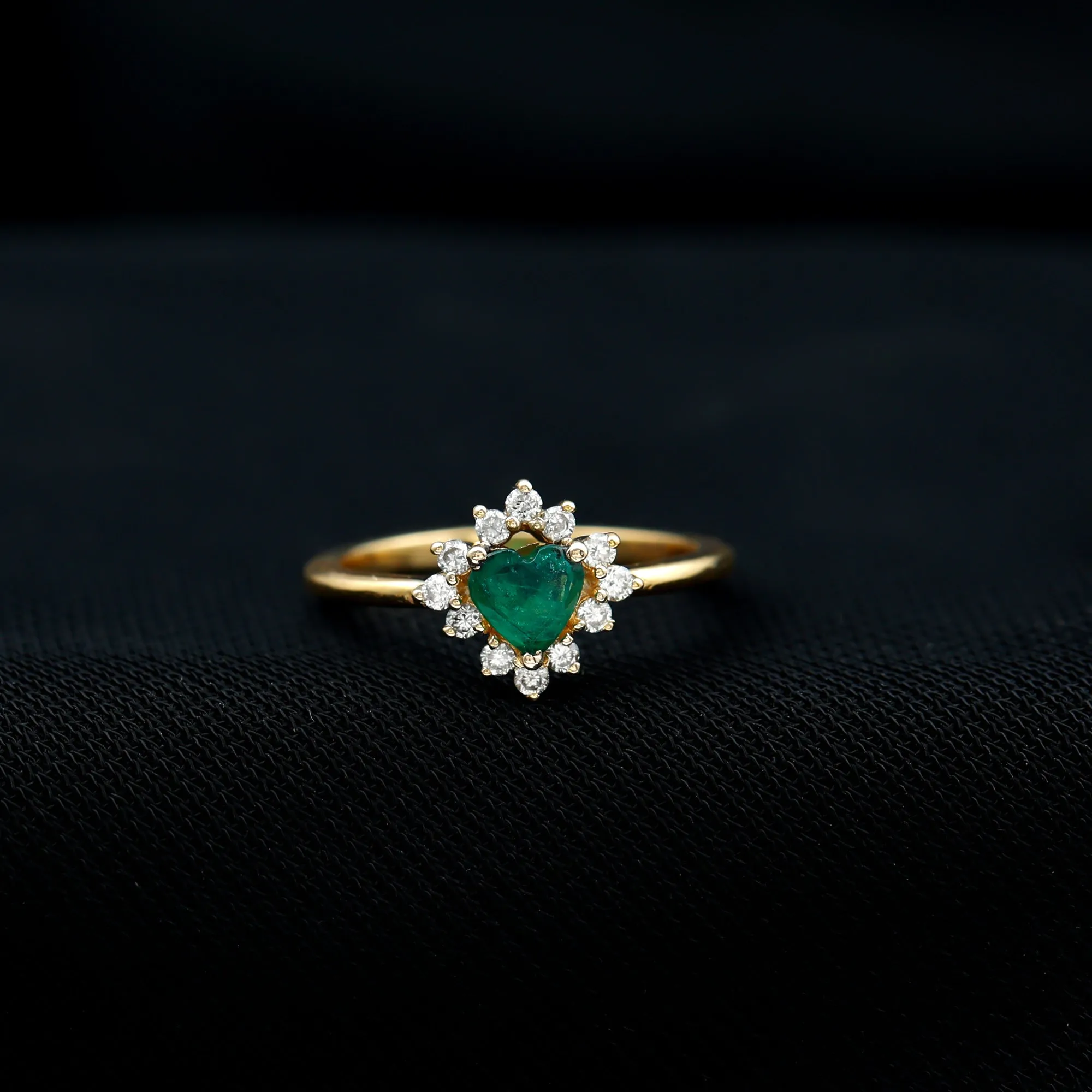Heart Shape Emerald Promise Ring with Diamond Accent