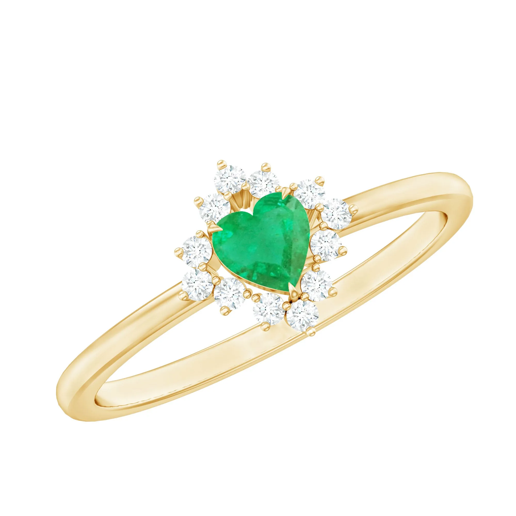 Heart Shape Emerald Promise Ring with Diamond Accent