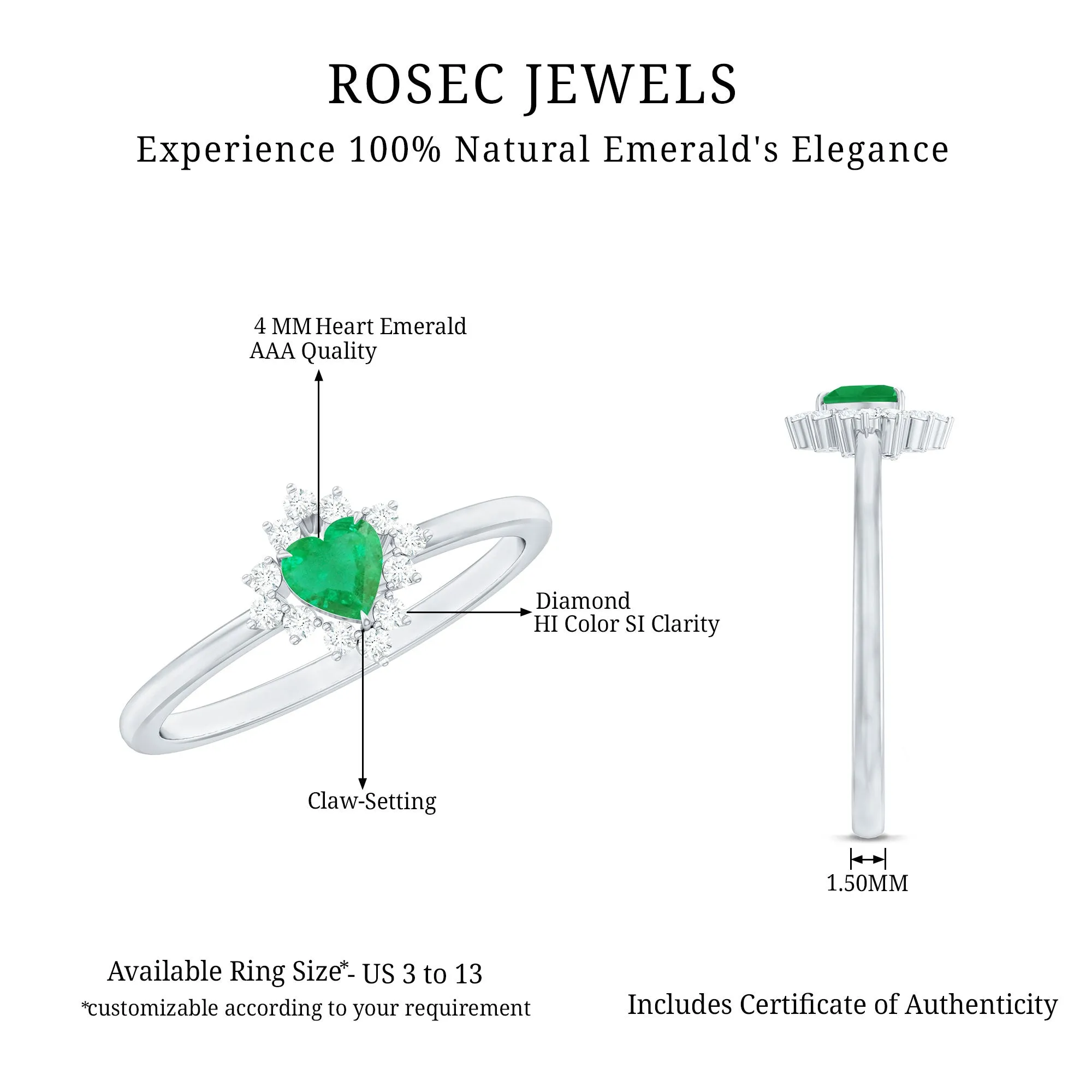 Heart Shape Emerald Promise Ring with Diamond Accent