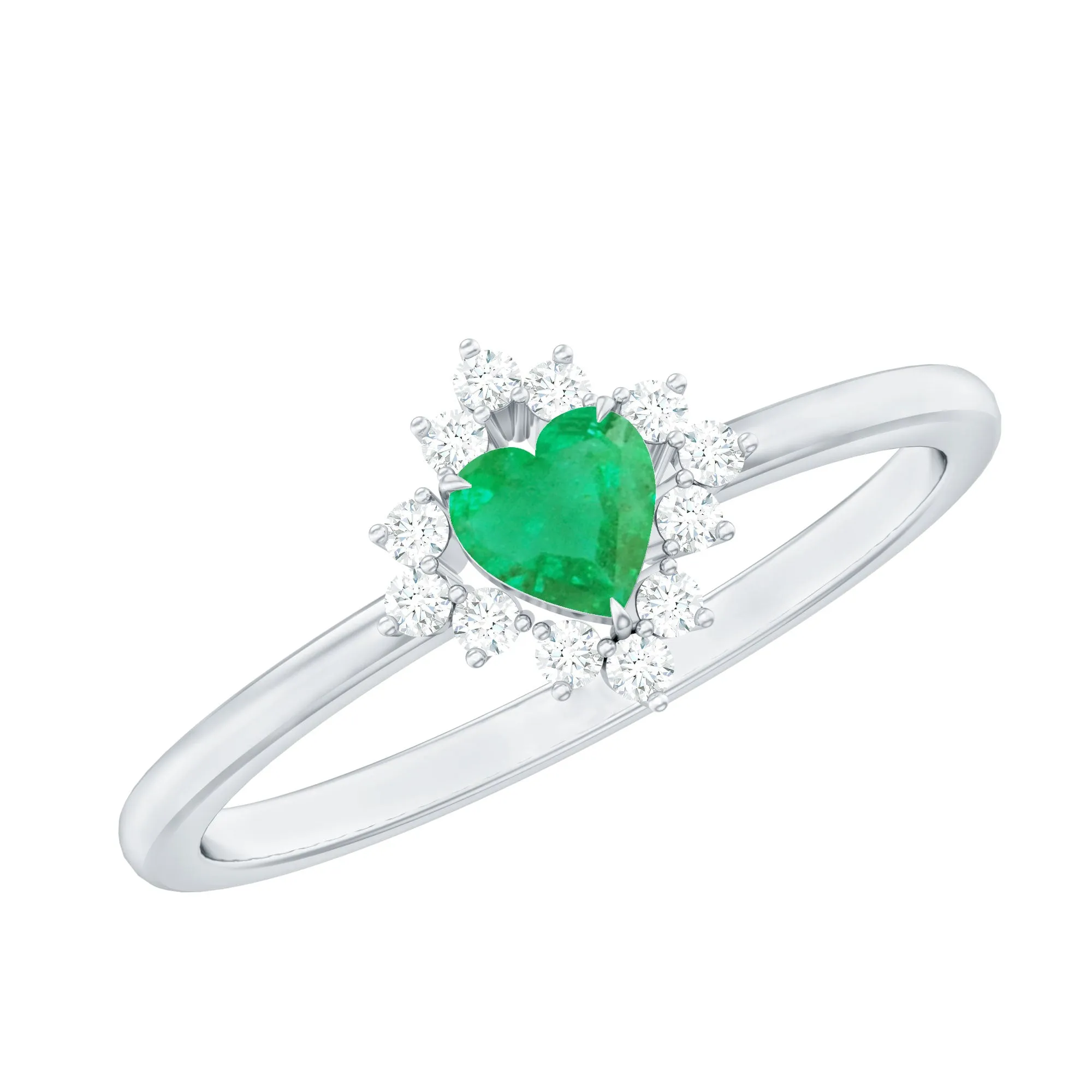 Heart Shape Emerald Promise Ring with Diamond Accent