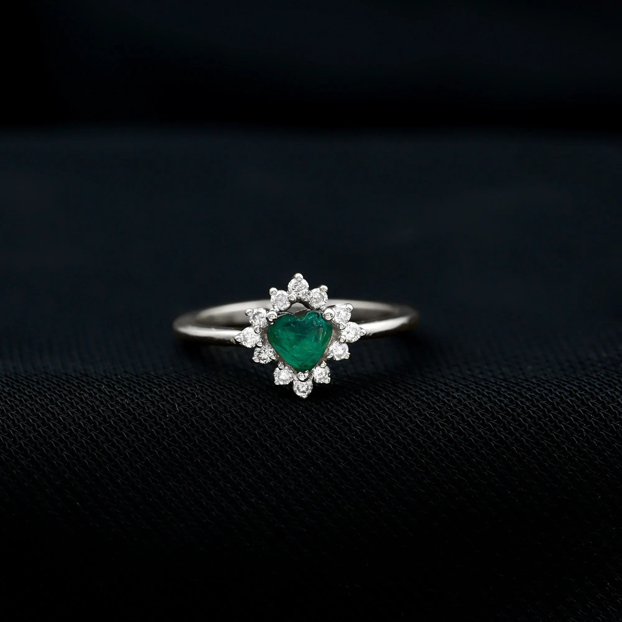 Heart Shape Emerald Promise Ring with Diamond Accent