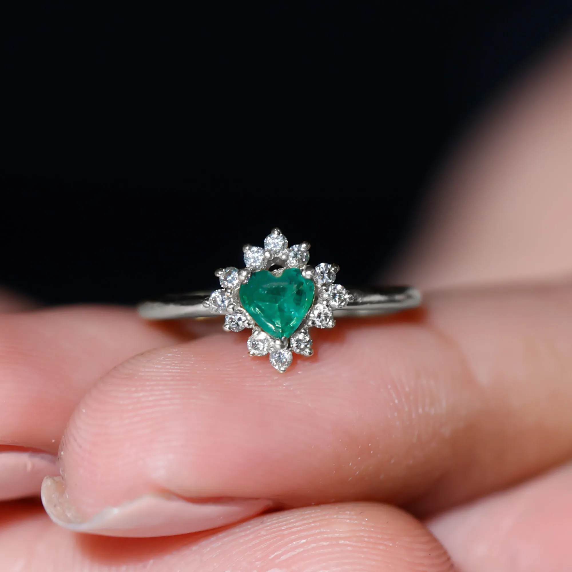 Heart Shape Emerald Promise Ring with Diamond Accent