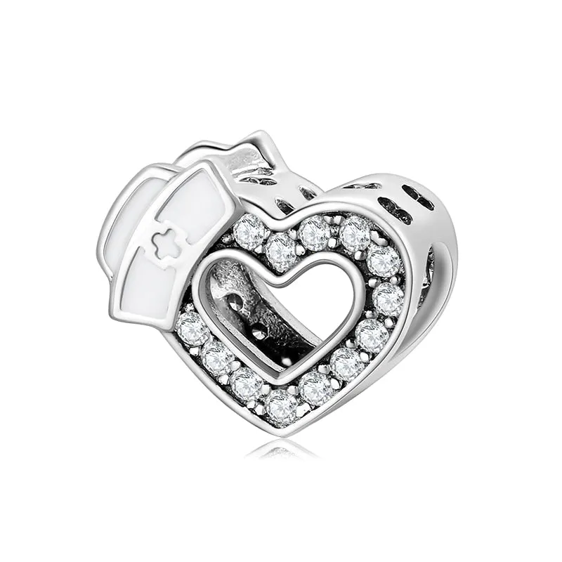 Hot 925 Sterling Silver Love Heart Hat Charm Sparkling CZ Fine Beads fit Original Pandora Bracelets Women Jewelry Making