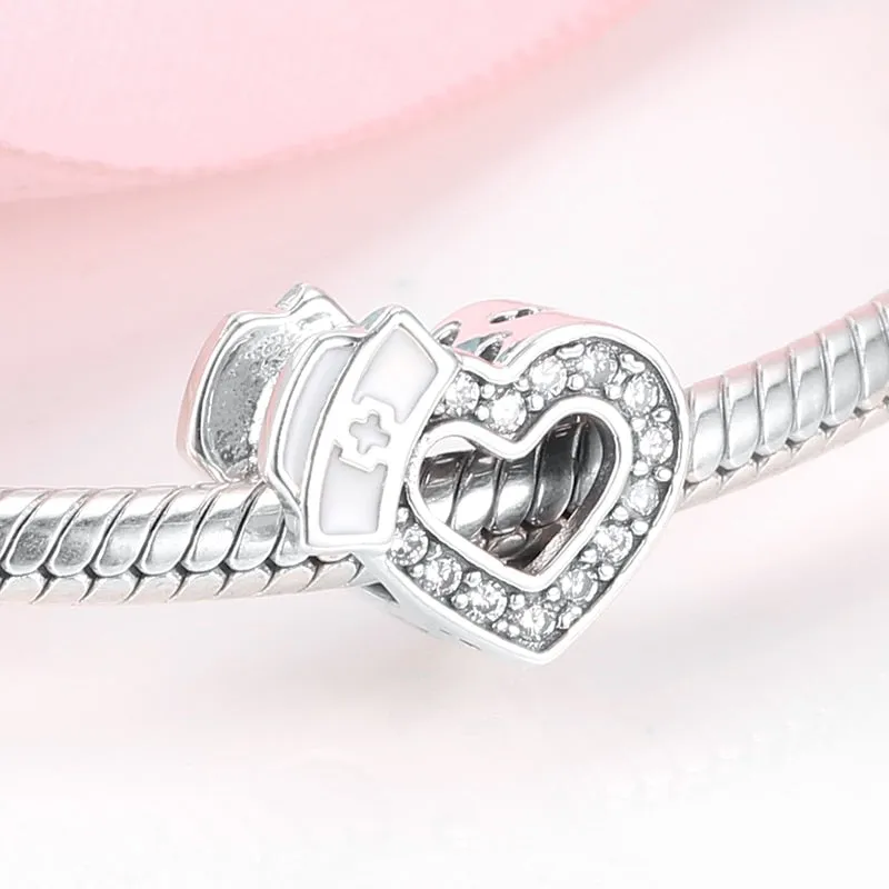 Hot 925 Sterling Silver Love Heart Hat Charm Sparkling CZ Fine Beads fit Original Pandora Bracelets Women Jewelry Making