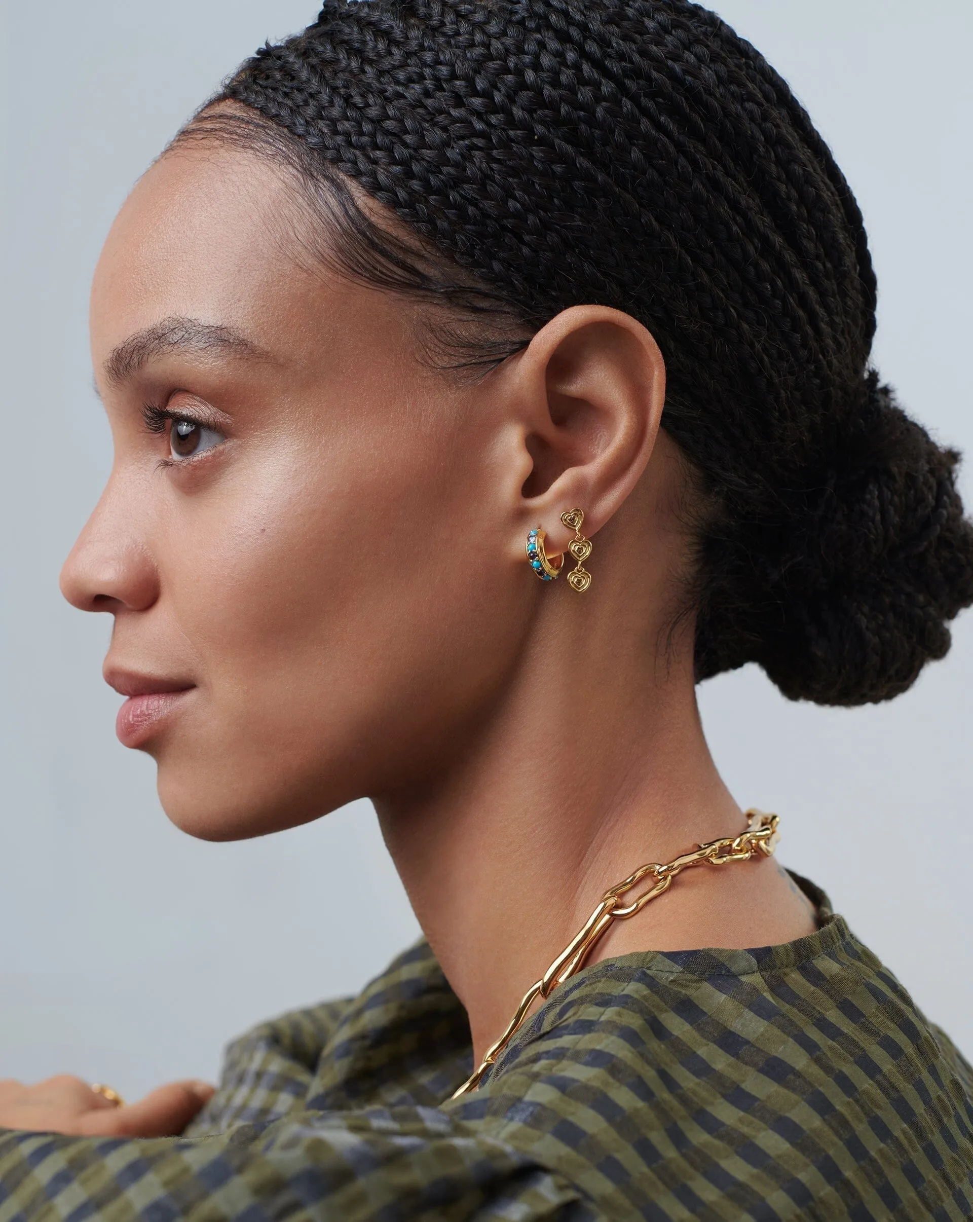 Hot Rox Gemstone Mini Hoop Earrings | 18k Gold Vermeil/Turquoise & Iolite