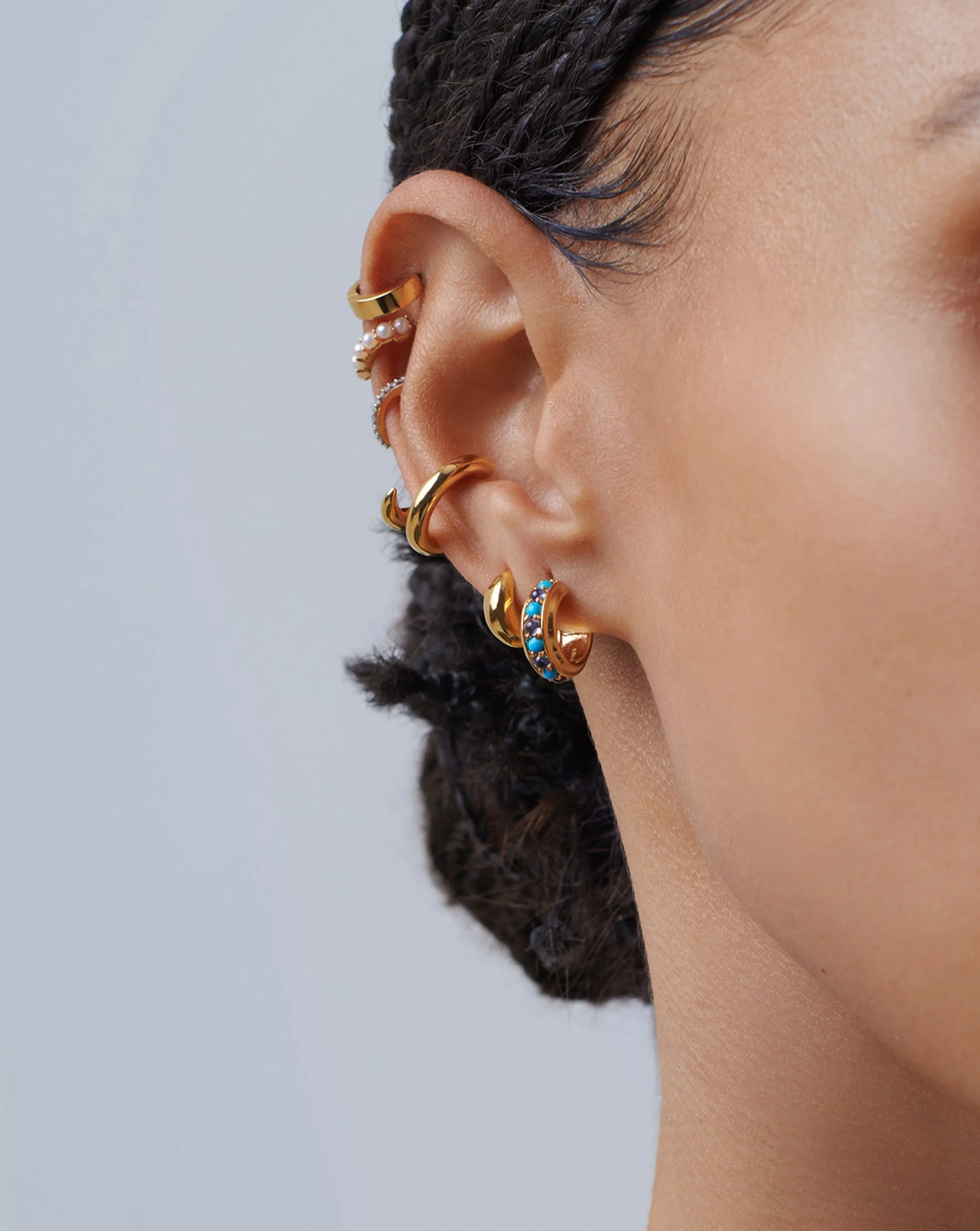 Hot Rox Gemstone Mini Hoop Earrings | 18k Gold Vermeil/Turquoise & Iolite