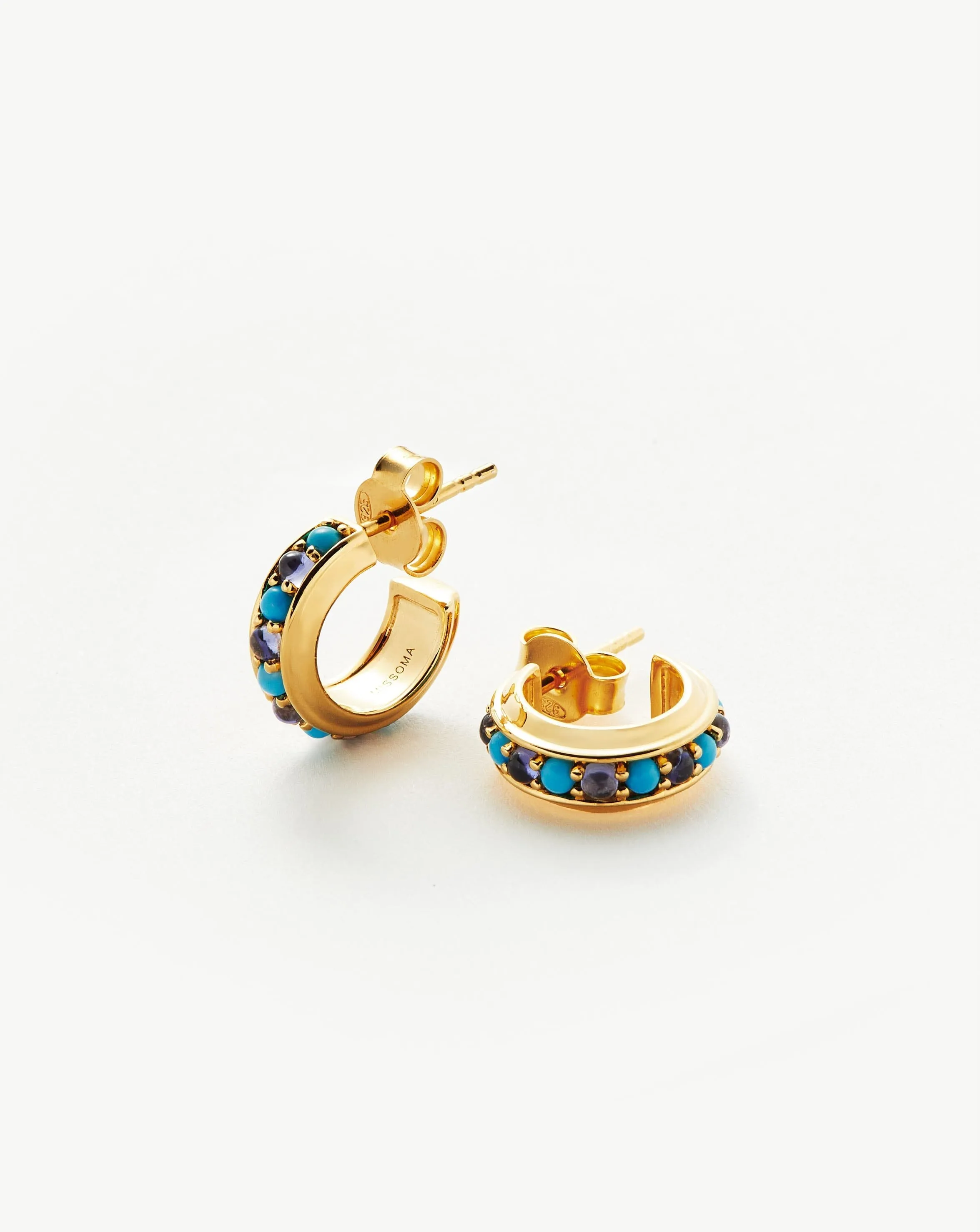 Hot Rox Gemstone Mini Hoop Earrings | 18k Gold Vermeil/Turquoise & Iolite