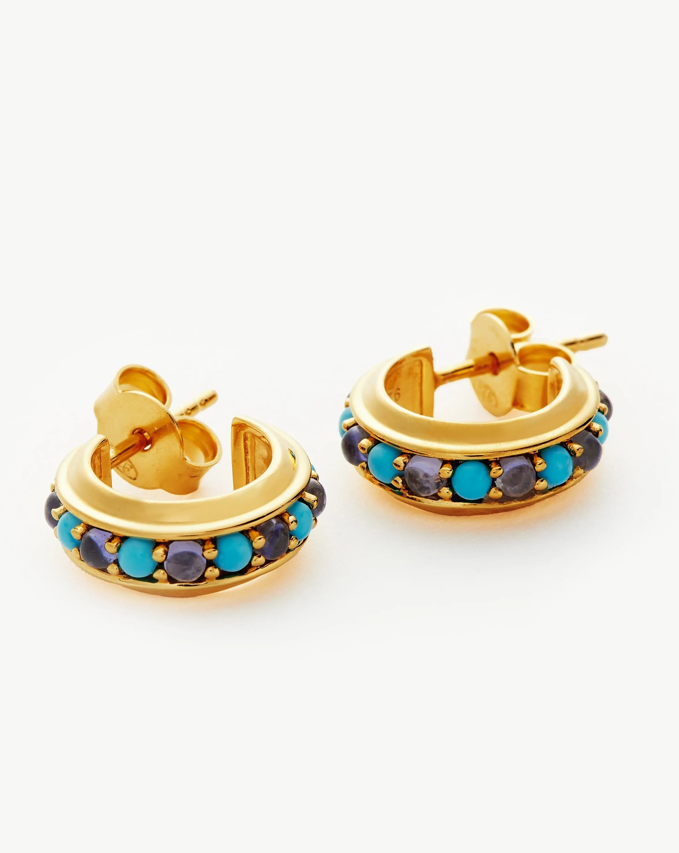 Hot Rox Gemstone Mini Hoop Earrings | 18k Gold Vermeil/Turquoise & Iolite