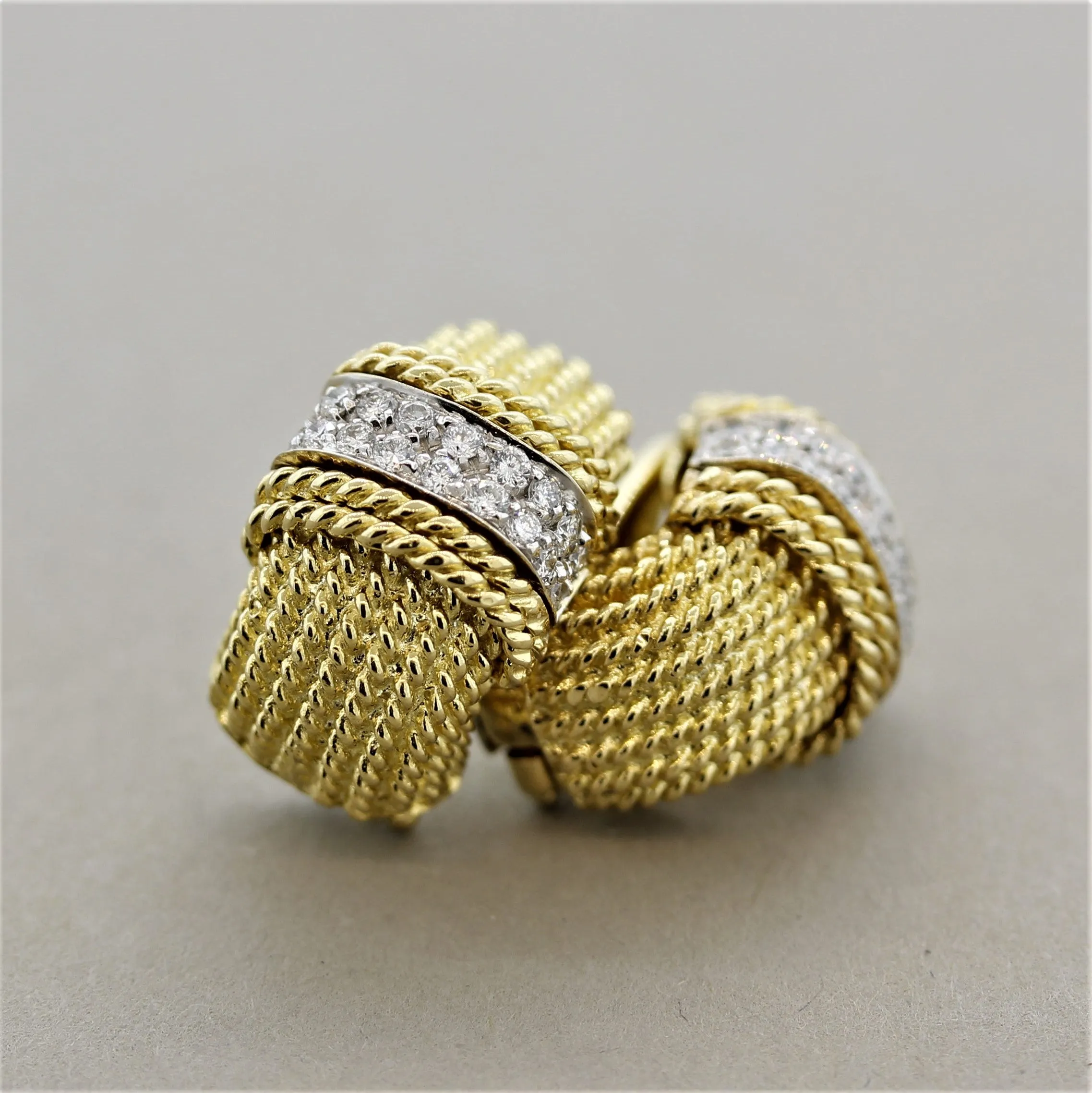 Italian Diamond Braided Gold Earrings