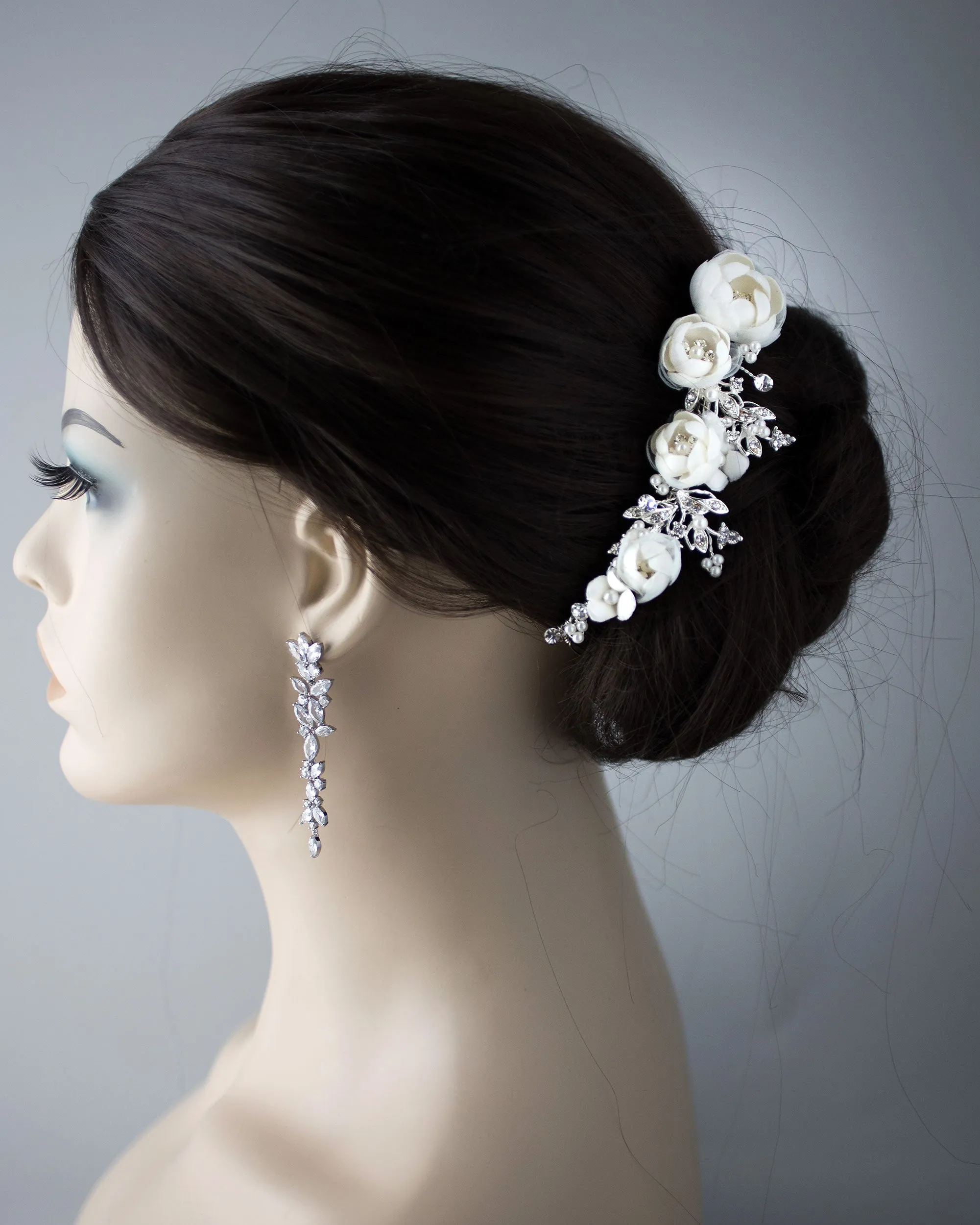 Ivory Flowers and Pearls Tiara Comb