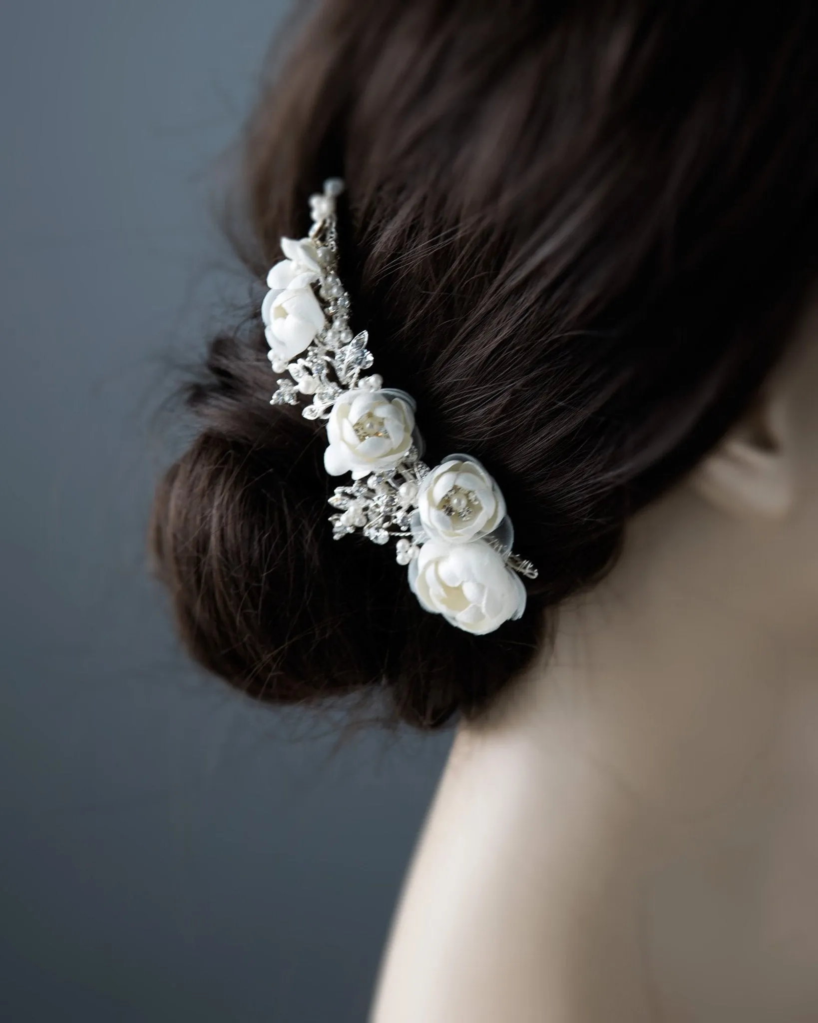 Ivory Flowers and Pearls Tiara Comb
