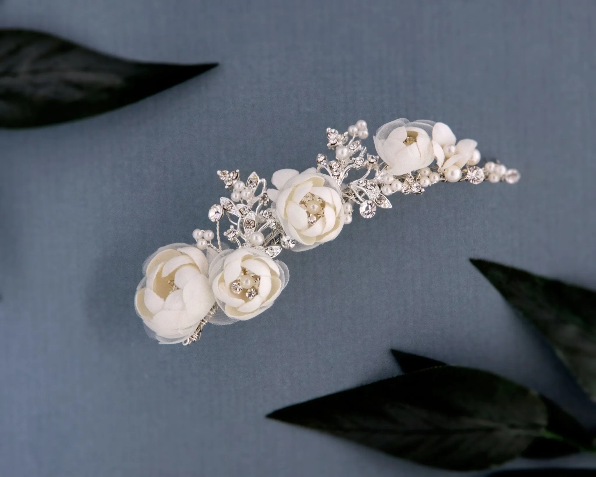 Ivory Flowers and Pearls Tiara Comb