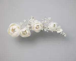 Ivory Flowers and Pearls Tiara Comb