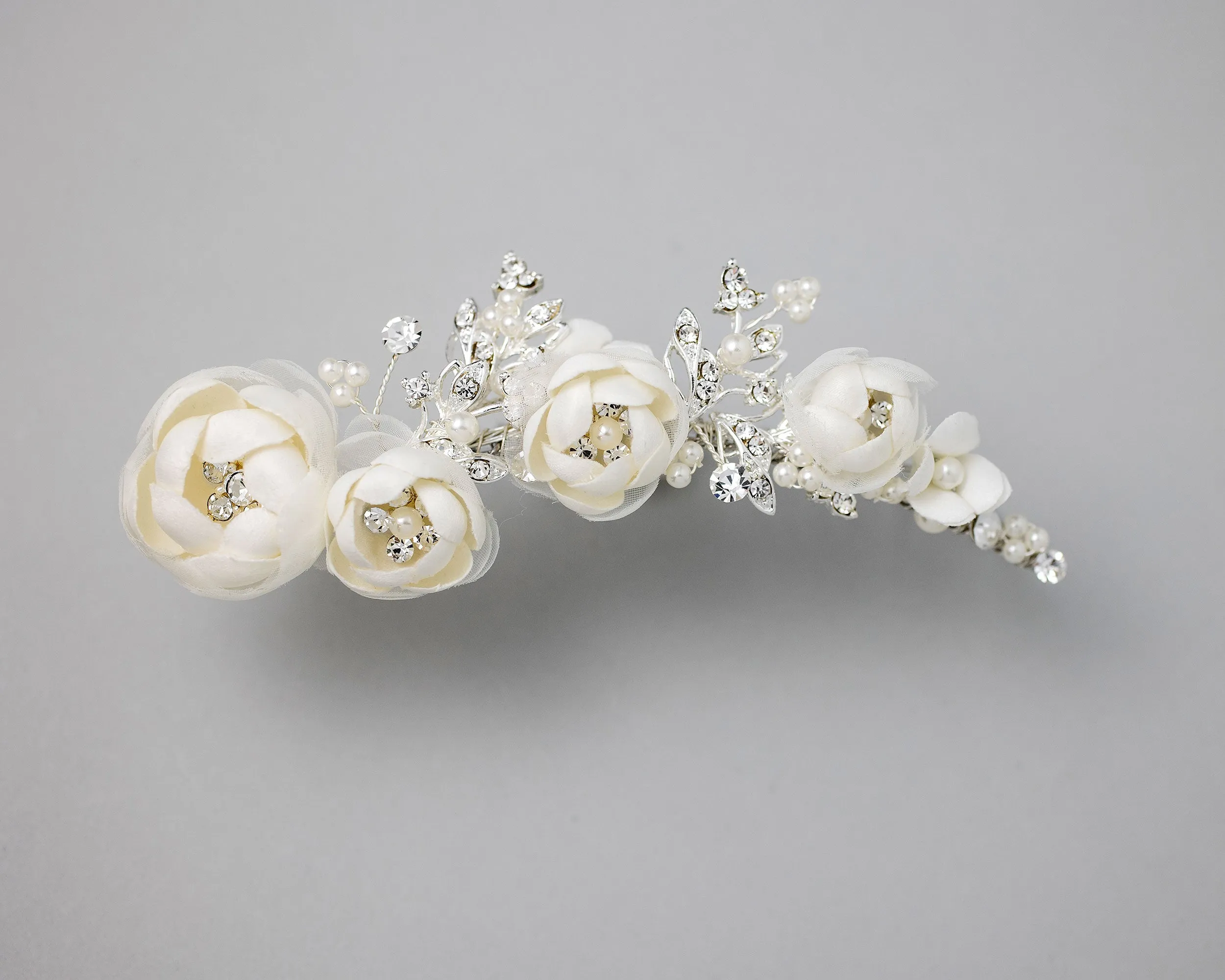 Ivory Flowers and Pearls Tiara Comb