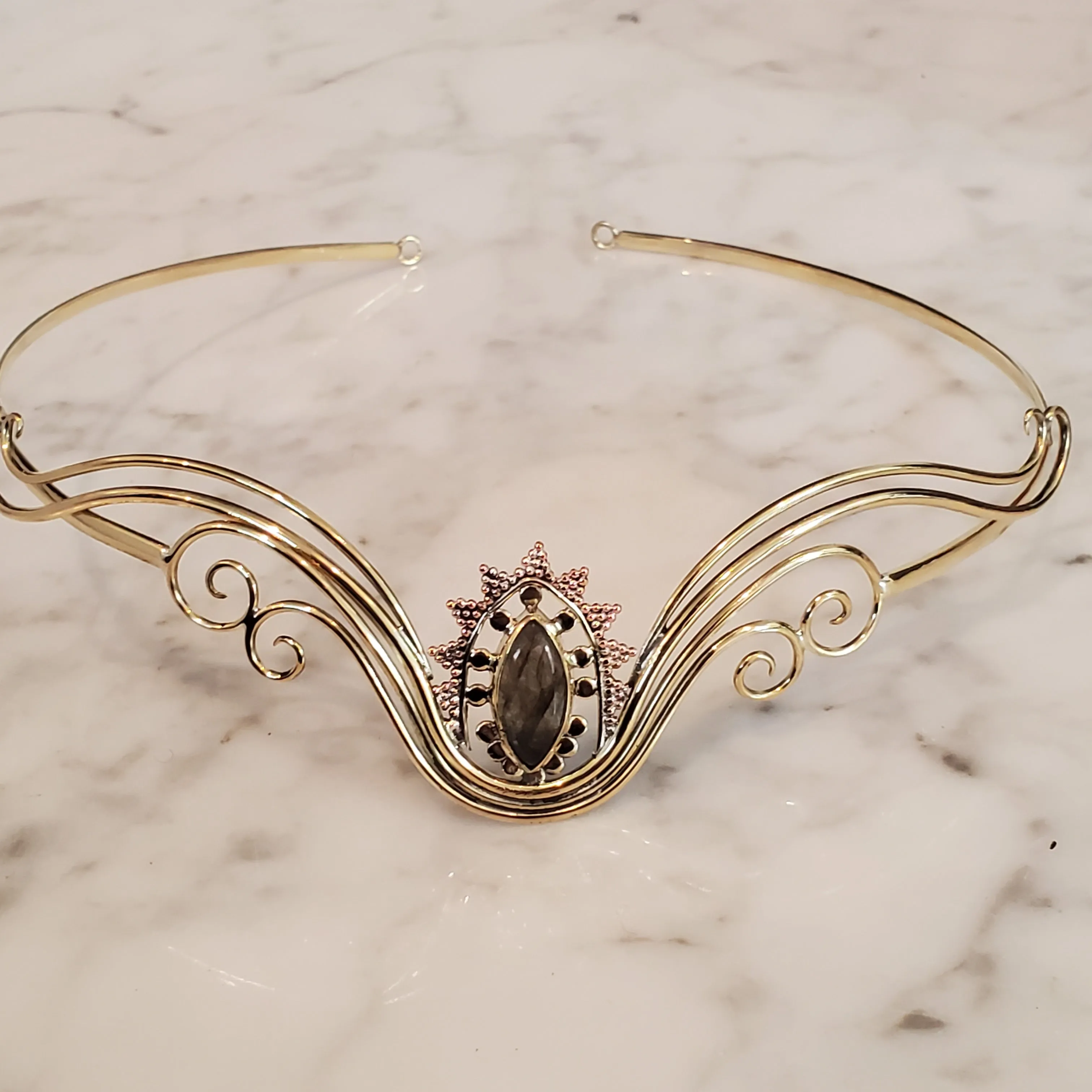 Labradorite Woodland Fairy Golden Tiara Crown from Bali