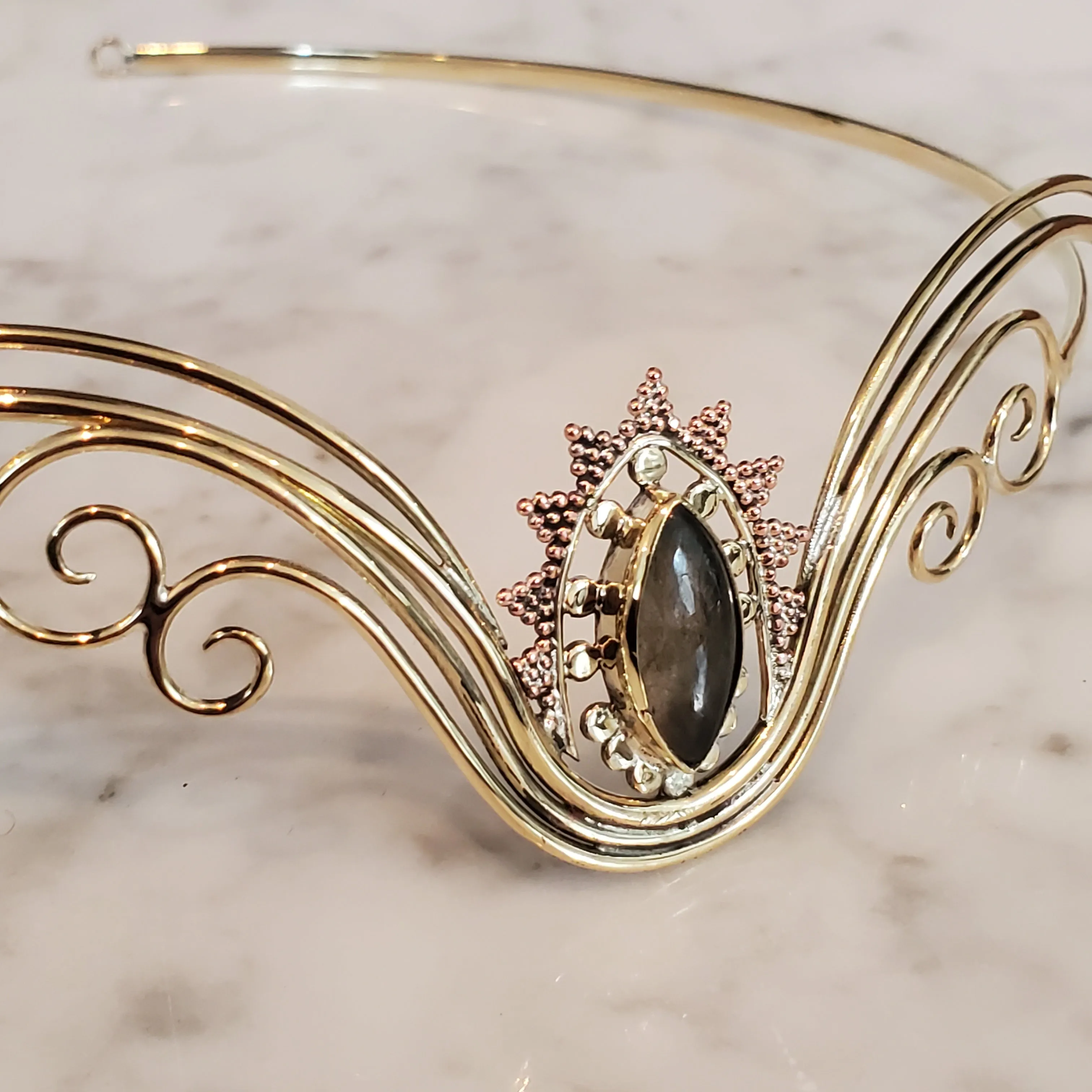 Labradorite Woodland Fairy Golden Tiara Crown from Bali