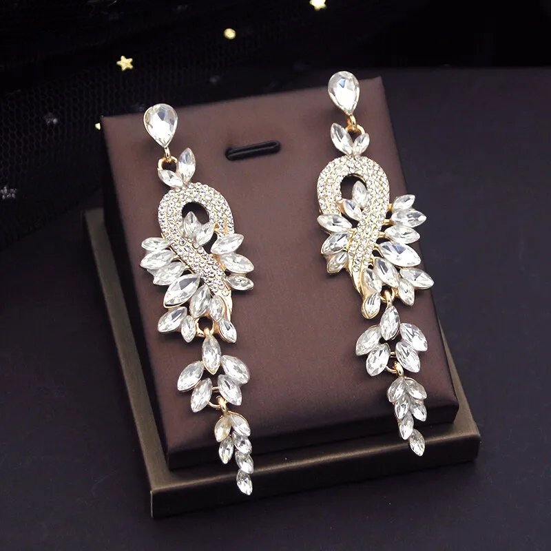 Luxury Gold Color Bridal Wedding Crown With Earrings Evening  Hair Accessories