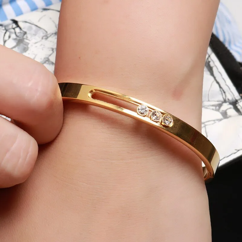 Luxury Sliding Gemstones Bracelet 14K Gold Women Wedding Jewellery