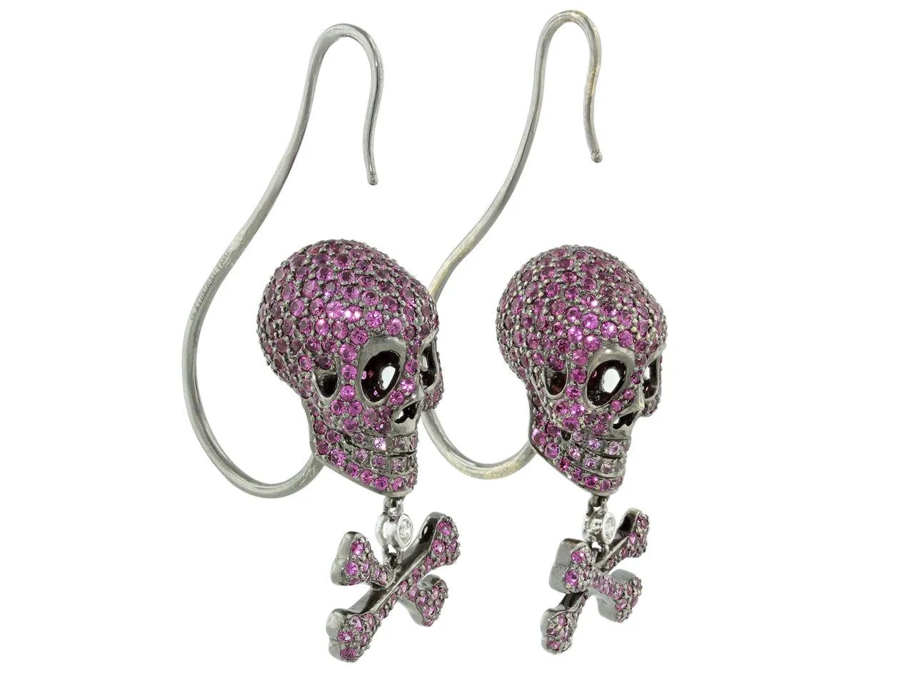 Lydia Courteille Ruby and Diamond Skull and Crossbones Earrings  in 18K
