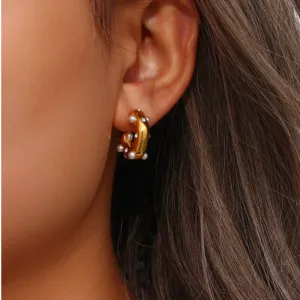 MARGALA - PEARL & CUBIC ZIRCONIA WATERPROOF 18K GOLD EARRINGS