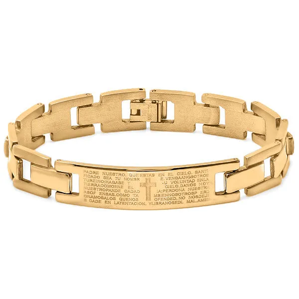 Men's 18kt Gold Plated Stainless Steel "Padre Nuestro" Bracelet