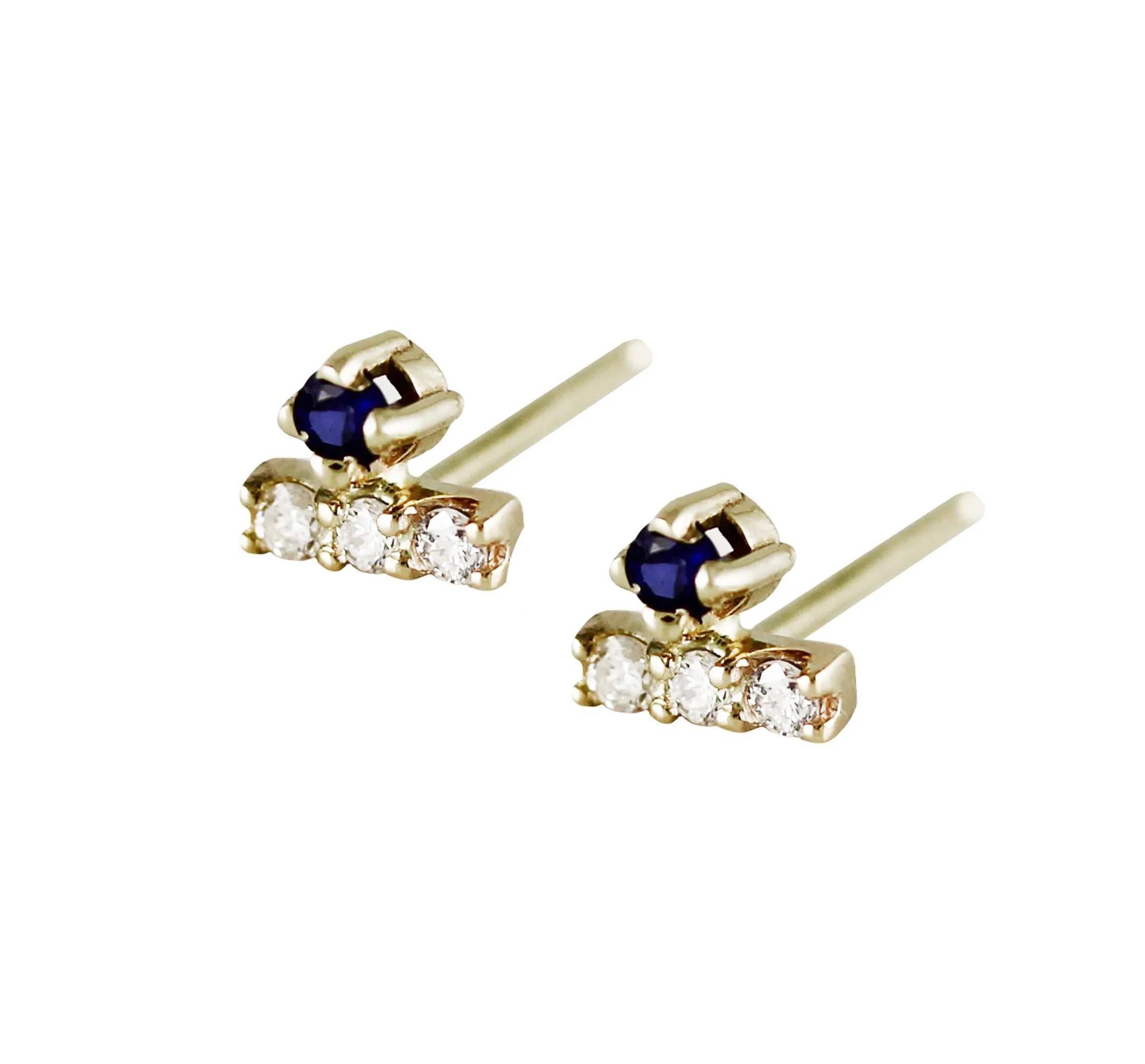 MINI DIAMOND PAVE BAR WITH SAPPHIRE ON TOP STUDS