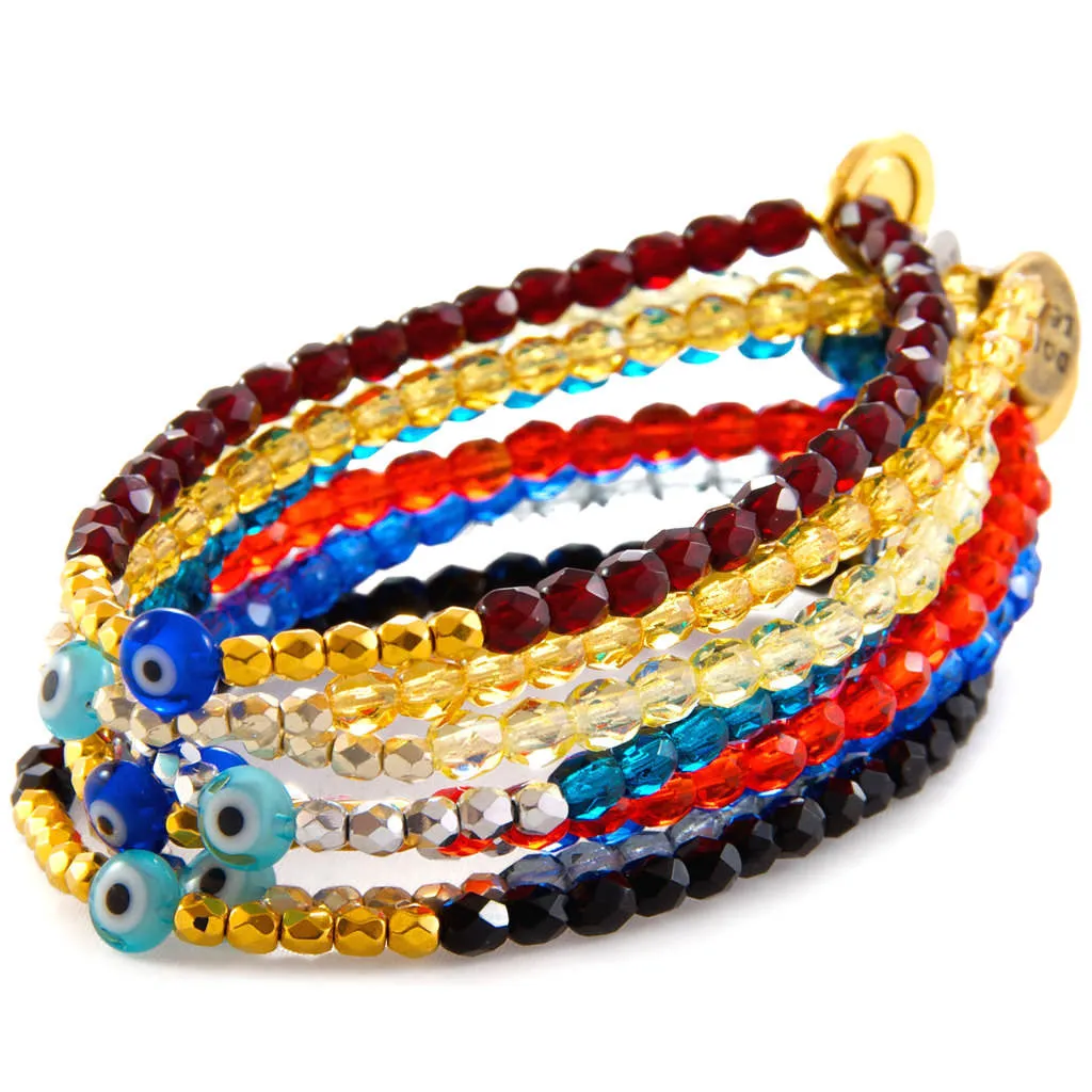 Mini Evil Eye Charm Faceted Glass Bead Bracelet