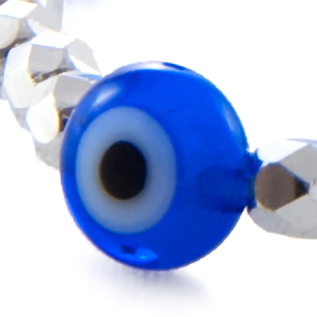 Mini Evil Eye Charm Faceted Glass Bead Bracelet