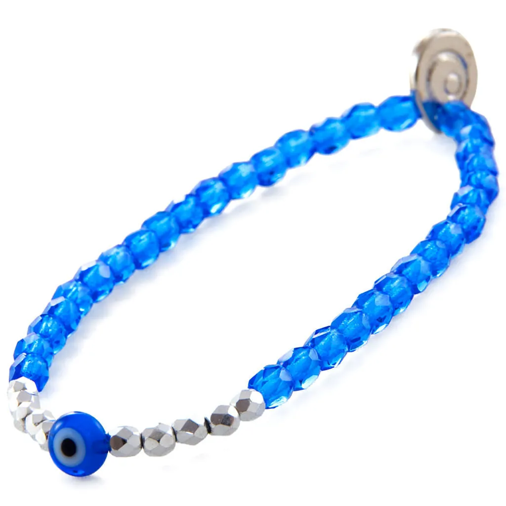 Mini Evil Eye Charm Faceted Glass Bead Bracelet