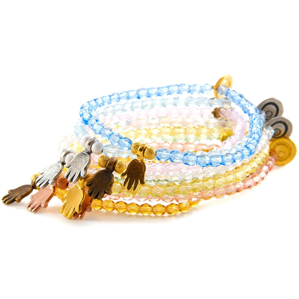 Mini Hamsa Hand Charm Faceted Glass Bead Bracelet