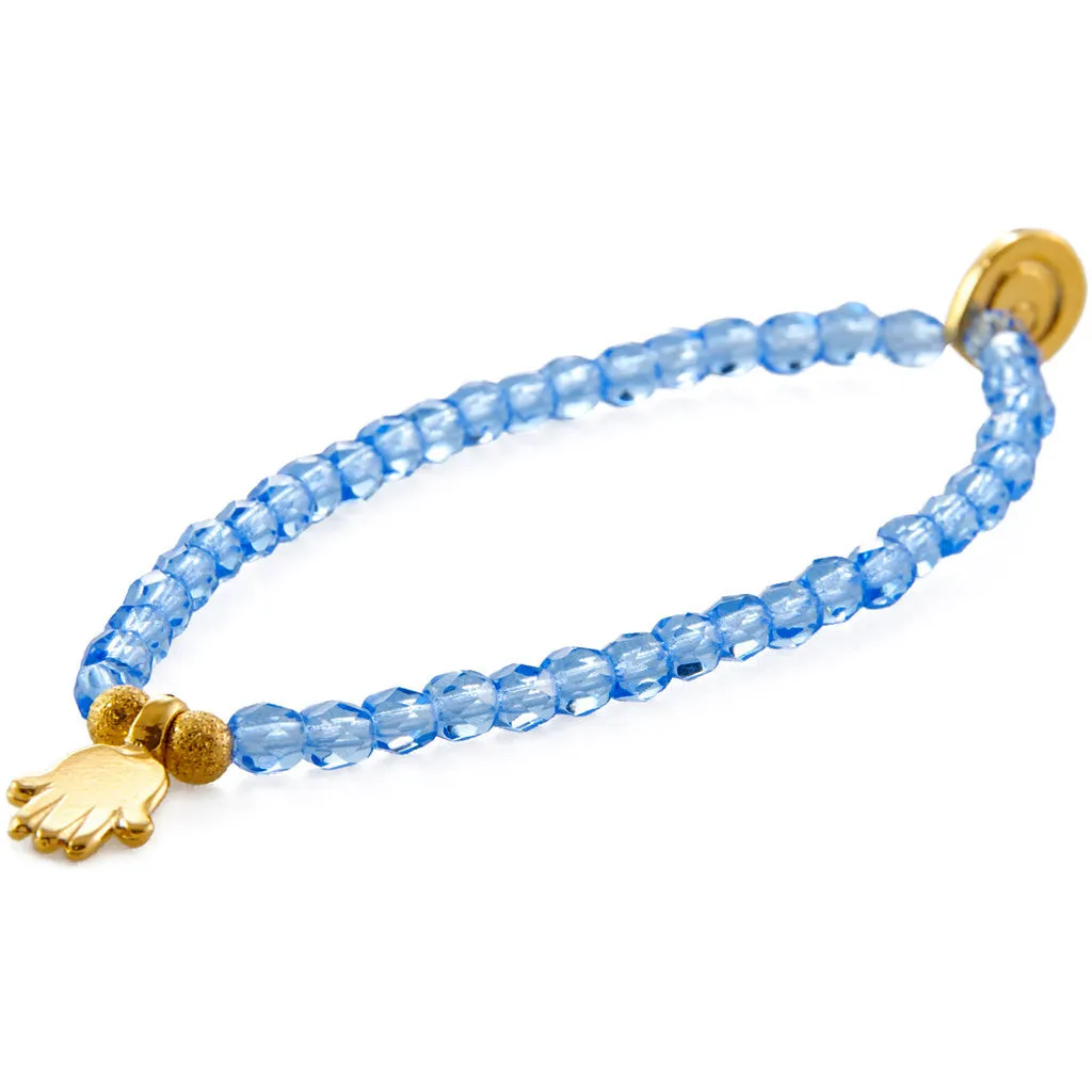 Mini Hamsa Hand Charm Faceted Glass Bead Bracelet