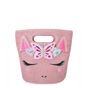 Miss Gwen Unicorn Pink Straw Mini Top-Handle Tote Bag