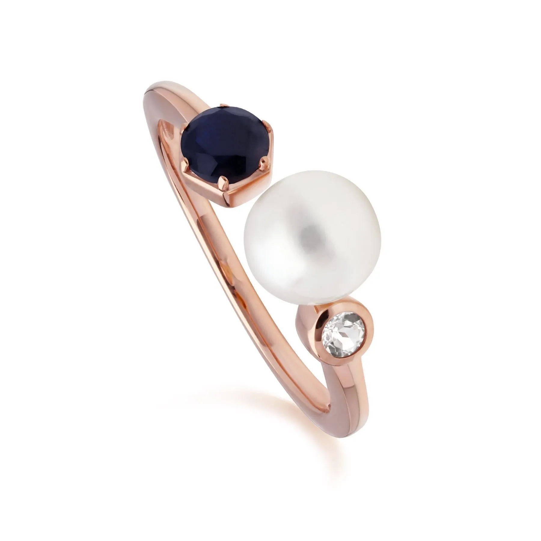 Moderne Perle, Saphir & Topas Ring & Ohrring in Rose Vergoldetem Sterling Silber