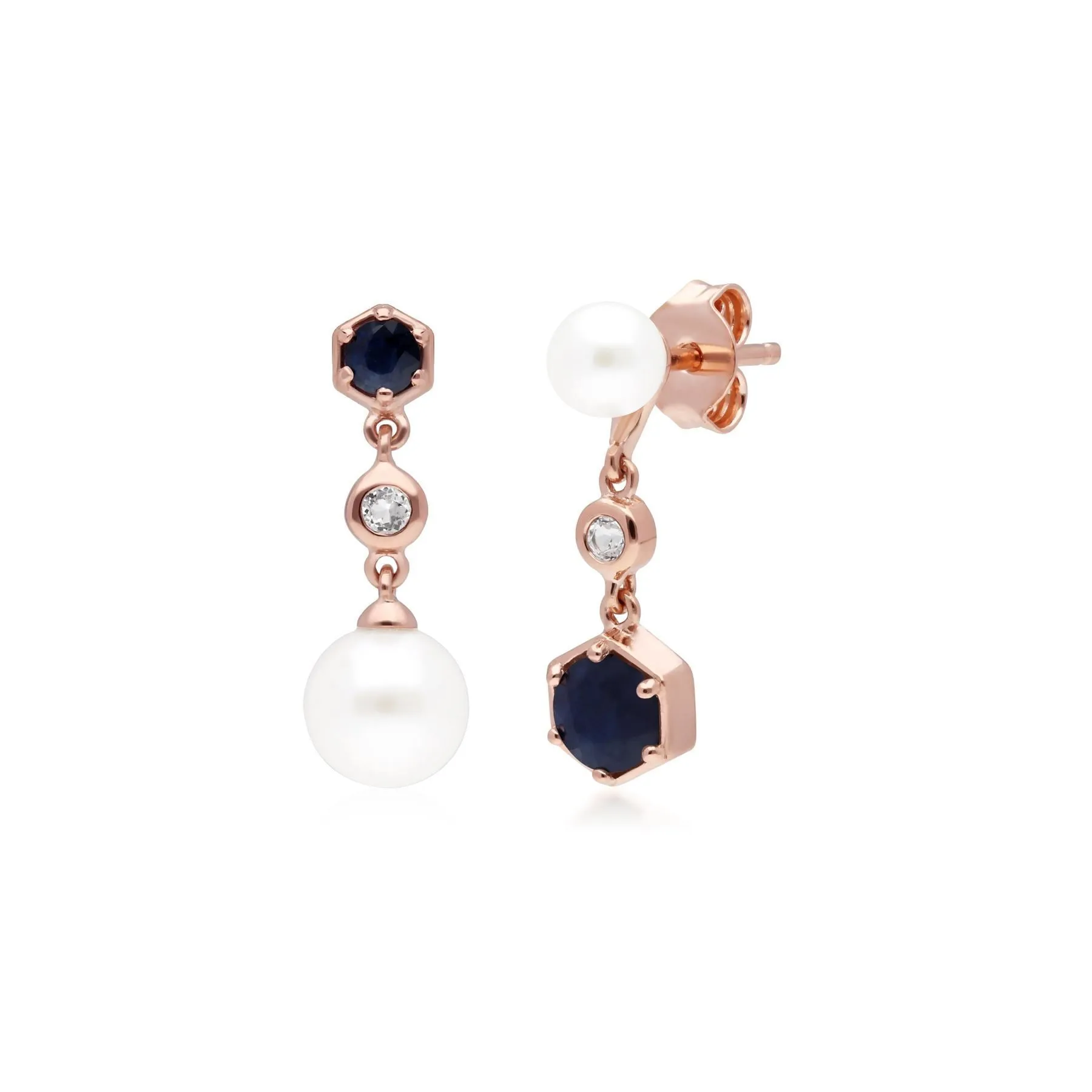 Moderne Perle, Saphir & Topas Ring & Ohrring in Rose Vergoldetem Sterling Silber