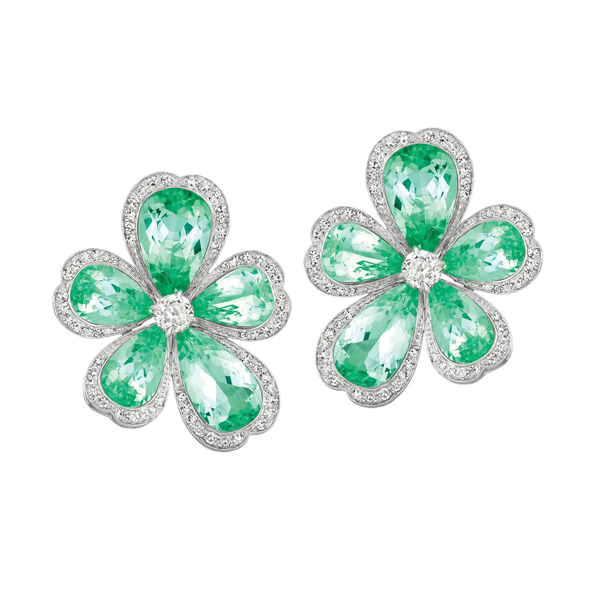 Mozambique Tourmaline and Diamond Flower Earrings