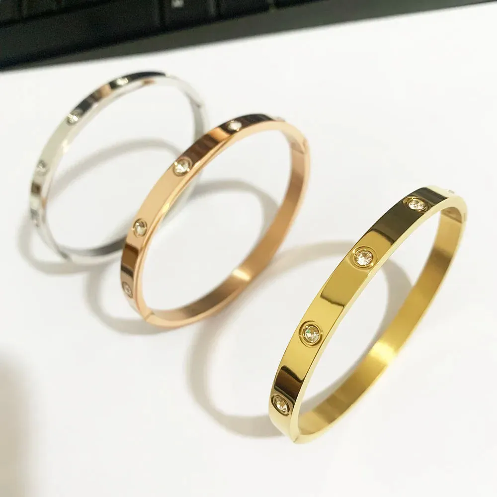 New Design Gold Color Zircon And Cross Nut Nail Bracelet Gold & Bangle  Stainless Steel Screw
