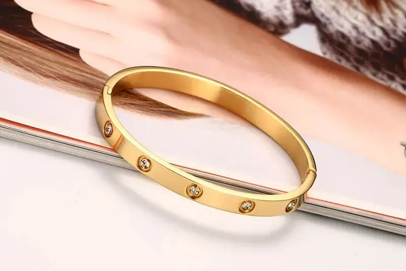 New Design Gold Color Zircon And Cross Nut Nail Bracelet Gold & Bangle  Stainless Steel Screw