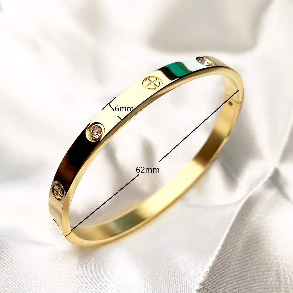 New Design Gold Color Zircon And Cross Nut Nail Bracelet Gold & Bangle  Stainless Steel Screw
