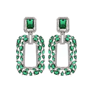 【ODN-E3185】Light luxury Style High-end Emerald Heavy Industry Earrings Geometric Rectangular Zircon Inlaid S925 Silver Needle Earrings