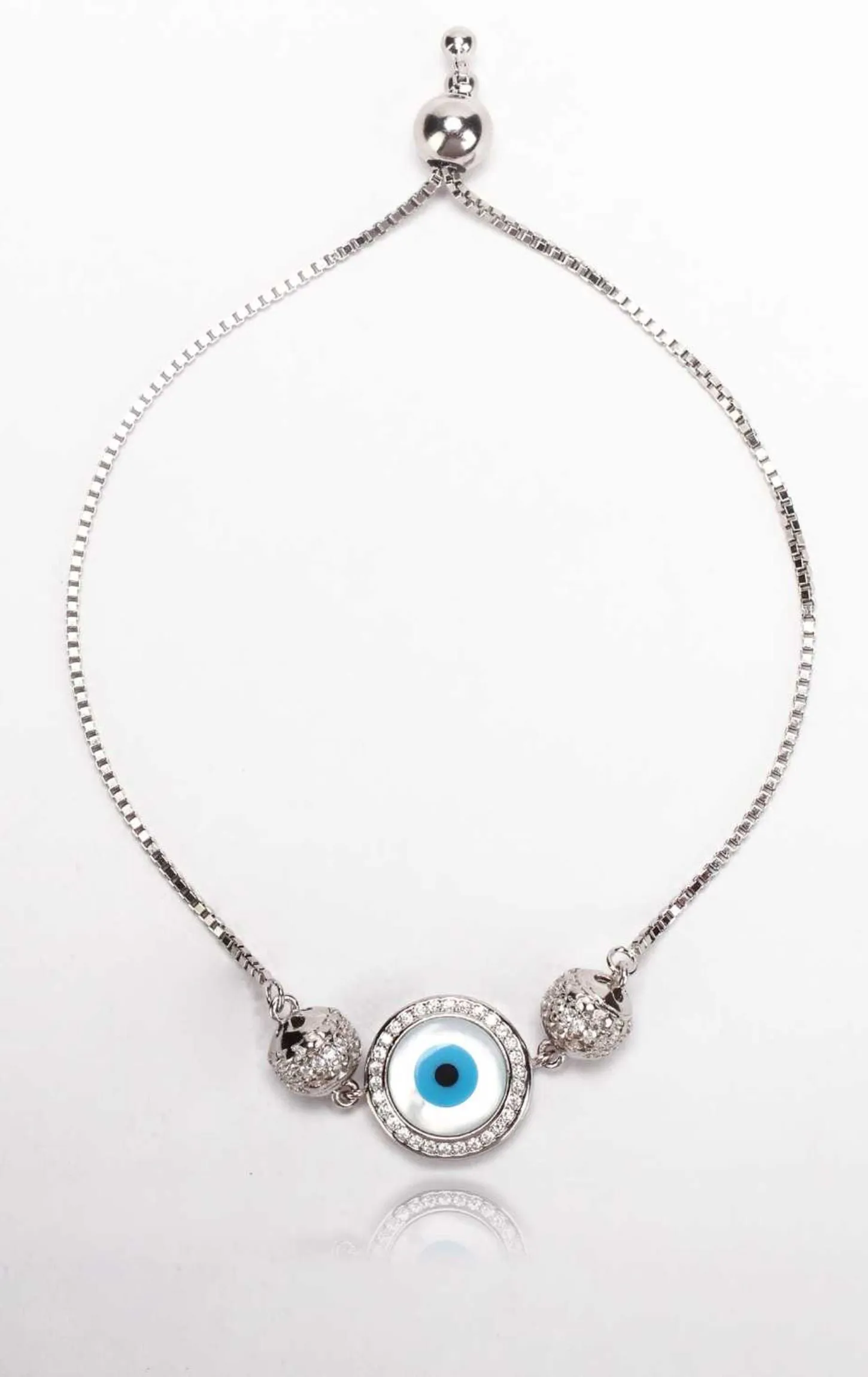Orb Enclosed Evil-Eye Bracelet Silver