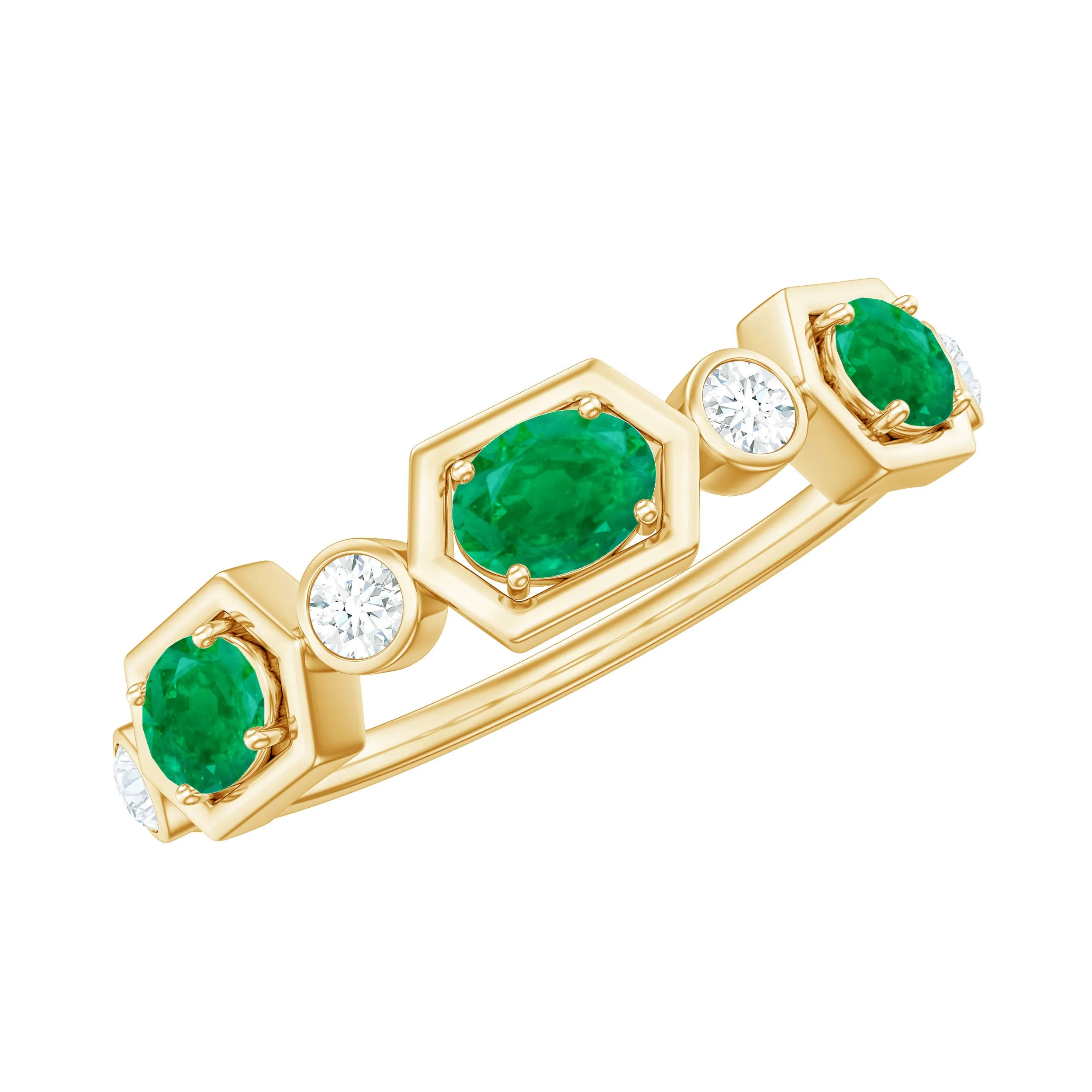 Oval Cut Emerald and Diamond Half Eternity Ring