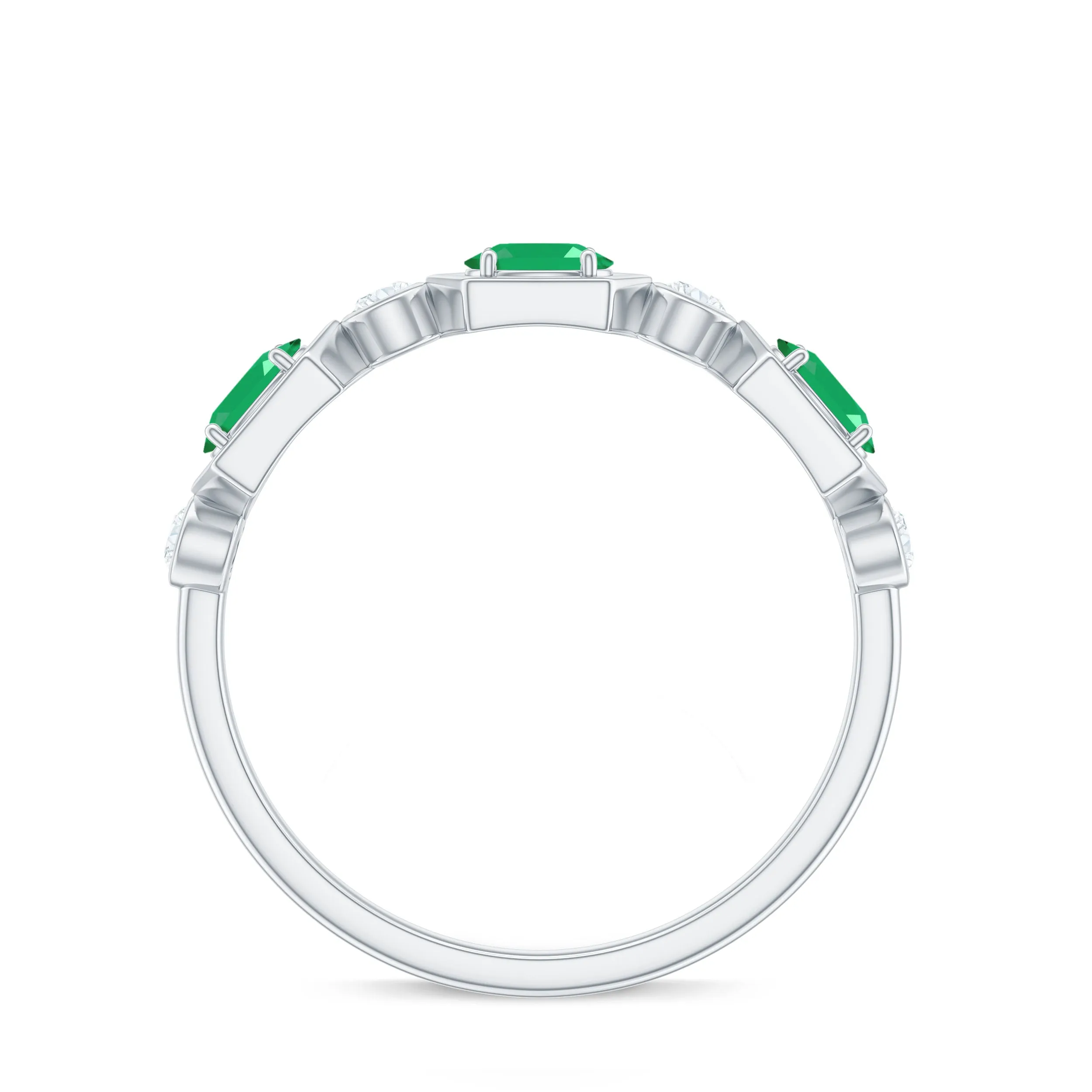 Oval Cut Emerald and Diamond Half Eternity Ring